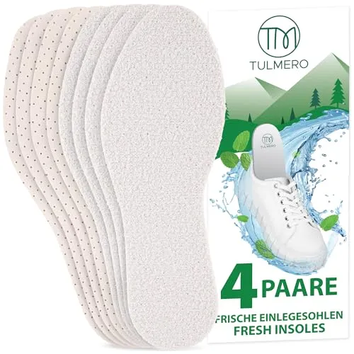TULMERO Barfußsohlen für frische Füße 4 Paare Einlagen gegen Schweißfüße, perforierte Einlegesohlen gegen Fußgeruch Große 36