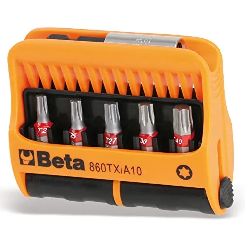 Beta 860TX/A10 Torx Schraubeinsätze Set - 10-teiliges Werkzeug-Set für Torx-Schrauben in hochwertigem Kunststoffkasten mit Magnethalter. Ideal für Heimwerker und robust gefertigt in Italien.