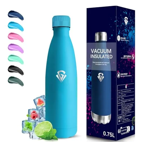 Grsta Thermosflasche, 750ml Trinkflasche Edelstahl, BPA-Frei, Isolierflasche Auslaufsicher, 24h Kalt & 12h Warm, Thermosflasche Metall, Isolierflasche Doppelwandig, Flasche für Schule, Reisen, Camping