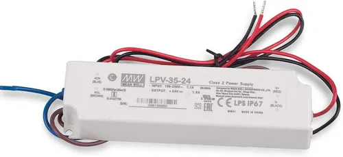 MeanWell LED-Netzteil Aluminium IP65 - Das MeanWell LPV 35 – 24 ist ein robustes Schaltnetzteil mit IP67-Schutz, ideal für den professionellen Einsatz. Es bietet Überlastschutz und eine integrierte PFC-Schaltung für zuverlässige Leistung in LED-Anwendungen.