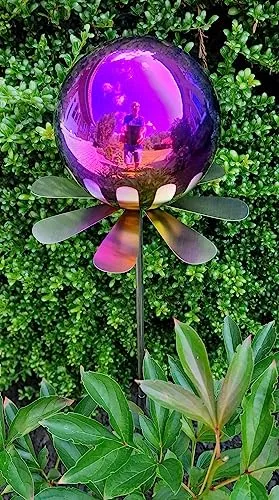 Jürgen Bocker Garten-Ambiente Blütenzauber Rotterdam Rosenkugel 15 cm Edelstahl Gartenstecker Deko mit Stab 80 cm (Rainbow poliert)