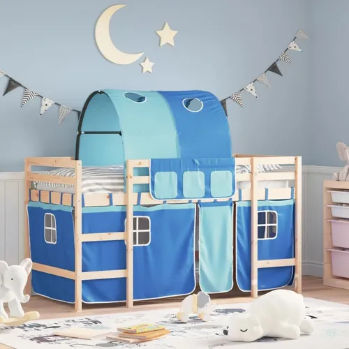 Maison Exclusive Kinderhochbett mit Tunnel Blau 90x190 cm aus Massivholz
