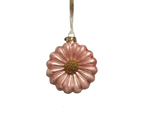 Christbaumschmuck Glas 8cm Blume mit Perlen Pflanze Weihnachtskugeln - Rosa