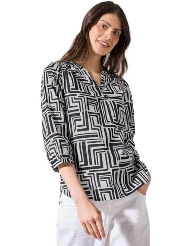 Cecil Damen B345648 Bluse, Universal Blue, M - Damenbluse in Universal Blue mit grafischem Muster, aus reiner Baumwolle für hohen Tragekomfort, ideal für einen lässigen Look.