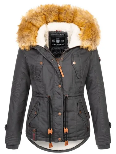 Navahoo Damen Winterjacke B643 - Warme Funktionsjacke mit abnehmbarem Kunstfellkragen - Funktionsjacken für kalte Tage, aus 100% Baumwolle mit kuscheligem Teddyfleece, verstellbare Taillierung und hochwertige Verarbeitung für optimalen Tragekomfort.