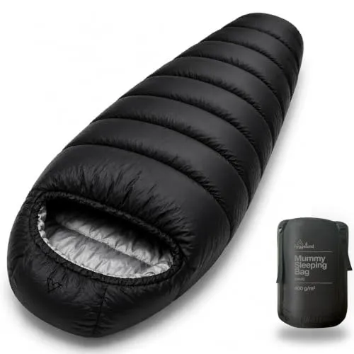 hyggelund Dicker Winterschlafsack 400 GSM bis -20,2 °C Mumienschlafsack XL 220 cm, Schwarz