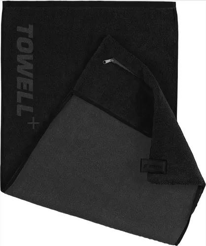 Stryve Sporthandtuch Towell+ V2 - Schwarz All Black - Sporthandtuch mit praktischer Tasche & Magnetclip, ideal für Fitnessstudio & Outdoor-Aktivitäten, aus 100% Baumwolle für hohe Saugfähigkeit.