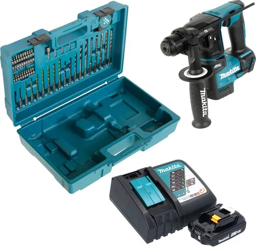 Makita DHR 171 RA1X3 Bohrhammer - Schlagbohrmaschine mit 1,2 J Schlagenergie, 18 V Akku, bürstenlosem Motor und umfangreichem Zubehörset – ideal für präzises Bohren und Meißeln.
