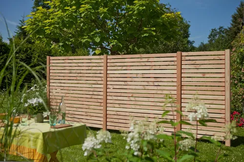 Kiehn-Holz Dichtzaun Set 3-tlg. 486x180 cm - Zaunelemente aus hochwertigem Douglasienholz, ideal für Sichtschutz und Gartenabgrenzung. Inklusive 4 stabilen Pfosten für eine einfache Montage.