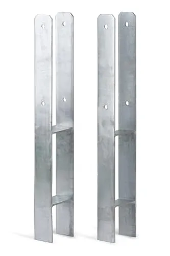 Alberts 213206 H-Pfostenträger | feuerverzinkt | 2er Set - Zaunpfosten aus feuerverzinktem Stahl, ideal für stabile Befestigungen mit einer Gesamthöhe von 600 mm und Materialstärke von 5 mm - Perfekt für langlebige Konstruktionen.