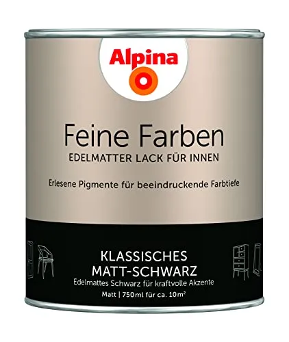 Alpina Feine Farben Lack Klassisches Matt-Schwarz 750ml - Lack für den Innenbereich, ideal für Holz und Metall. Besonders mattes Finish für elegante Oberflächen.