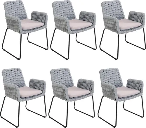 HOME DELUXE Gartenstuhl BALERO Hellgrau - 6er Set mit Armlehnen - Entdecke den stilvollen Gartenstuhl BALERO im 6er Set! Robustes Stahlgestell, witterungsbeständiges Seilgeflecht und komfortable Armlehnen sorgen für perfekten Sitzkomfort und Langlebigkeit im Außenbereich.