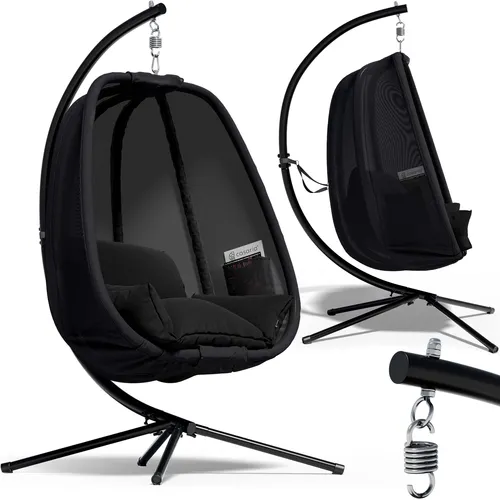 CASARIA® Hängesessel Outdoor XXL mit Gestell - Hängesessel für drinnen und draußen, belastbar bis 150kg, wetterfest mit 2 Seitentaschen für praktischen Stauraum und extra dicke Polster für höchsten Komfort.