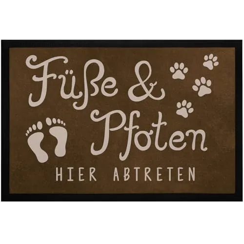 MoonWorks Fußmatte „Füße und Pfoten hier abtreten“ - Lustige rechteckige Fußmatte aus rutschsicherem Material, ideal für Haustierliebhaber. Stylisches Design in Schwarz, perfekt für den Eingangsbereich.