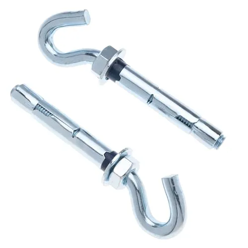 Keple M10 Betonmauer Haken, 10x45mm Hakenschraube mit 8mm Erweiterbarer Betondübel und Sechskantmutter, Haken öffnen Befestigung für feste Materialien wie Beton und Stein (4 st)
