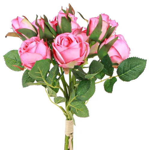Künstliche Rosen Pink Deko Blumenstrauß 36cm - 12 Stück - Sonstige - Elegante, langlebige Kunstrosen in leuchtendem Pink, ideal für Hochzeits- und Eventdeko, pflegeleicht und vielseitig einsetzbar für kreative DIY-Projekte.