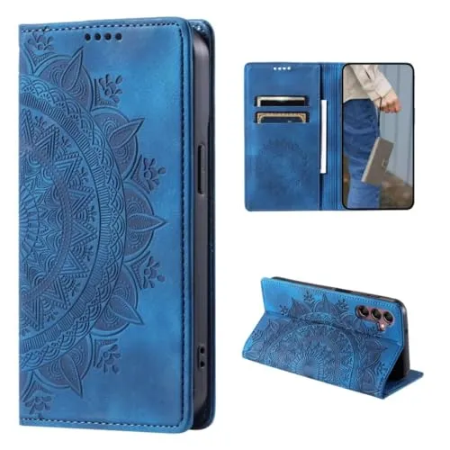 CoverKingz Handyhülle für Samsung Galaxy A15 - Handytasche mit Kartenfach Klapphülle Cover - Handy Hülle klappbar Motiv Mandala Blau