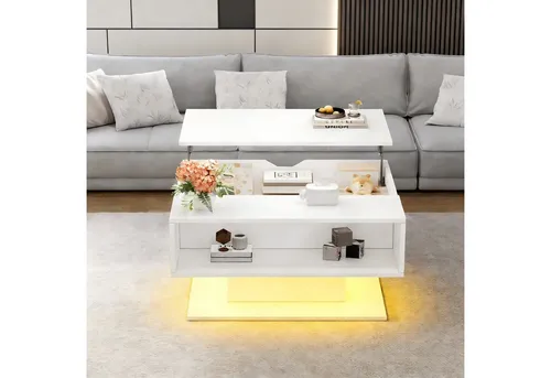 MODFU Couchtisch 80x77x40 cm mit LED-Beleuchtung