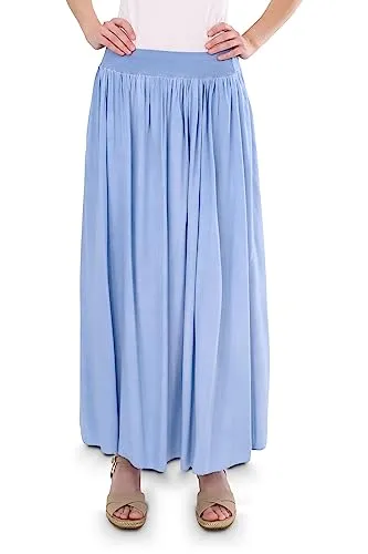 Malito Damen Maxi Rock - Langer Blickdichter Sommerrock mit elastischem Bund (hellblau) - Röcke für Damen, aus 95% Baumwolle für hohen Tragekomfort und mit stylischem Lederimitat Gürtel als modisches Accessoire.