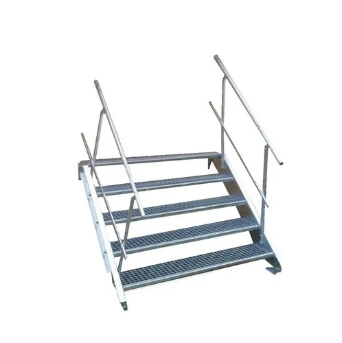 SRM Design Außentreppe 5 Stufen Stahltreppe beidseitig. Geländer Breite 90cm Höhe 70-105cm
