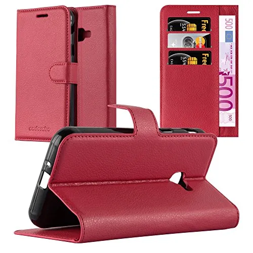 Cadorabo Hülle kompatibel mit Samsung Galaxy XCover 4 / XCover 4s Handyhülle aus Kunst Leder Flip Klappbare Magnetische [Kartenfächern] Cover Hülle für Galaxy XCover 4 / XCover 4s Tasche in Rot
