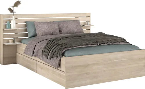 Bett 180 x 200 cm mit Kasten - Natural - TENALIA - Modernes Bett mit minimalistischer Optik und 2 praktischen Schubladen für optimalen Stauraum im Schlafzimmer. Ideal für ein aufgeräumtes Wohnambiente.