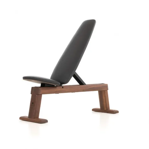 NOHRD WeightBench Hantelbank – Nussbaum mit Kunstleder schwarz - Hantelbank aus solidem Vollholz, variabel mit 8 Positionen einstellbar und bis 400 kg belastbar – ideal für funktionelles Training und stilvolle Wohnraumgestaltung.
