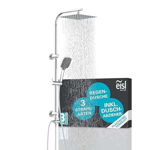 EISL EASY DELUXE Duschset - Badewannen- & Duschsysteme mit großer 300x300 mm Edelstahl Regendusche für ein Wellnessgefühl. Ideal zum Nachrüsten, inkl. Duschabzieher für kalkfreie Duschwände.