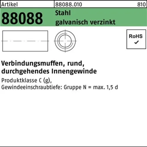 50er PACK(Stk)  088088001000100050 Verbindungsmuffe R 88088 rund m.IG M 10 x 50