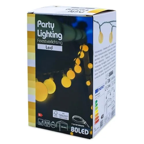 Spetebo LED Party Lichterkette mit 80 Kugeln - warm weiß - Festbeleuchtung mit ca. 16 m Länge - Pavillon Außen Party Garten Balkon Beleuchtung kabelgebunden mit Netzteil