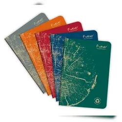 Forever 5x Notizheft A5 FOREVER PREMIUM, 100% recycelt, 48 Blatt liniert, Weißes Recyclingpapier 90g - Sortiert 68486C