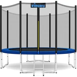 KIDUKU® Trampolin Ø 366 cm - TÜV Rheinland geprüft - Trampolin für Kinder mit Sicherheitsnetz, Leiter und Randabdeckung. Hohe Belastbarkeit von 150 kg und zahlreiche Sicherheitsmerkmale für unbesorgtes Springen im Garten.