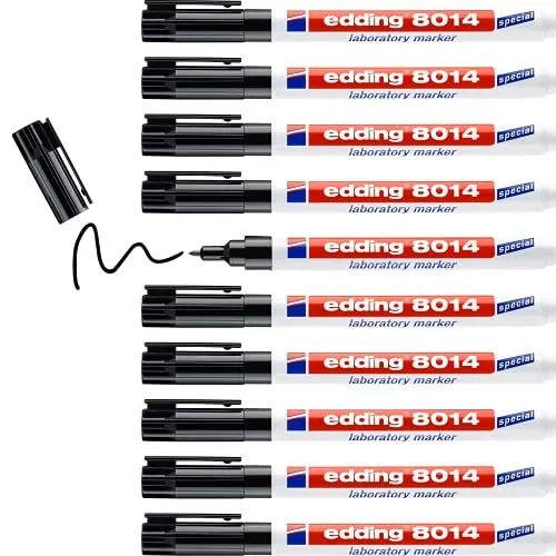 edding 8014 Labormarker - Schwarz - 1 mm Rundspitze - Permanent-Marker für glatte und transparente Oberflächen, extrem hitze- und kältebeständig von -183°C bis +500°C, schnell trocknend und wischfest, ideal für Labore und professionelle Anwendungen.