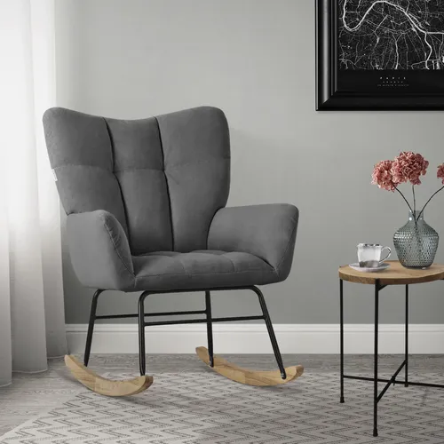 Stylischer Schaukelsessel von ML DESIGN - Moderner Schaukelsessel für höchsten Komfort, ideal für Wohnzimmer und Schlafzimmer. Belastbar bis 120 kg, platzsparend und mit elegantem Design in Dunkelgrau.