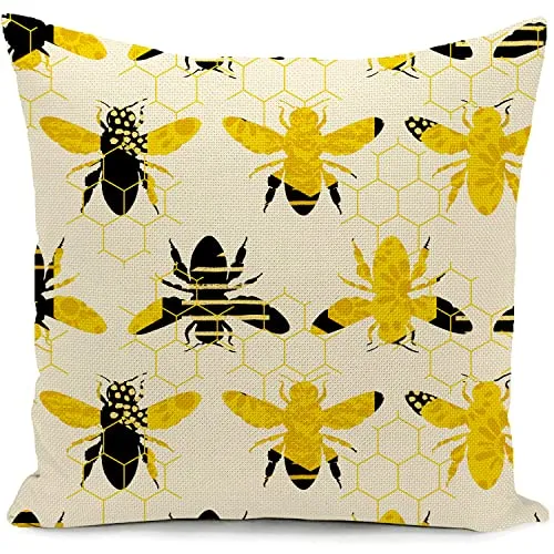 Kissenbezug Biene gelb Kissen deko Geschenke für sofakissen senfgelb kissenbezüge dekokissen couchkissen kissenhülle Sofa gartenmöbel Balkon Wohnzimmer Zimmer zierkissen Couch Sofa Büro 45x45 cm