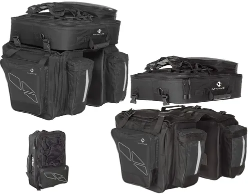 M-Wave Gepäcktasche 3-fach Traveller, schwarz/grau, 62 l - Fahrradtaschen mit 62 l Volumen, reißfestem Nylon und verstärkten Hauptfächern für optimale Stabilität und Flexibilität auf jeder Tour.