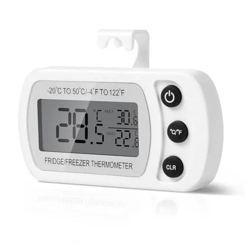 AiQlnu Kühlschrank Thermometer, Magnetische Digitale Gefrierschrank Thermometer, Küchenthermometer mit Haken LCD Display Lesen Max Min Funktion, für Zuhause, Restaurants, Bars, Cafés (Weiß)
