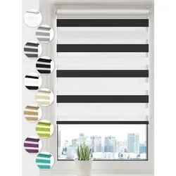 Doppelrollo Klemmfix ohne Bohren Rollos für Fenster und Tür Seitenzugrollo, Sonello, blickdicht, ohne Bohren, freihängend, Klemmfix, 40cm x 100cm Schwarz/weis Duo Rollo, Jalousie mit Klemmträger bunt|schwarz 40 cm x 100 cm