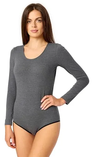 Merry Style Damen Langarm Bodysuit aus Baumwolle - Eleganter Langarm Body aus elastischer Baumwolle, ideal für Röcke und Hosen. Komfortabel und widerstandsfähig, mit Druckknöpfen für einfachen Zugang. Perfekt für jeden Anlass.
