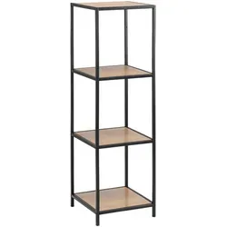 AC-Design Bücherregal Seaford, Schwarz/Wildeiche - Regal im Industrial-Design mit mattschwarzem Metallgestell und 4 stabilen MDF-Fachböden in Wildeiche-Optik, ideal für stilvolle Wohnräume.
