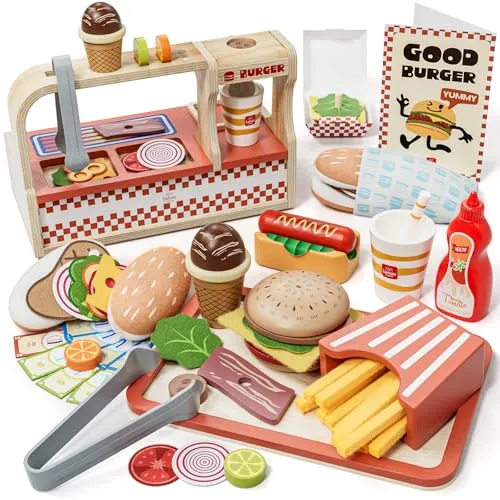 Lehoo Castle Kinderküche Zubehör – Holz Kaufladen Zubehör für Burger Shop