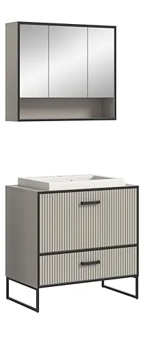 xonox.home Badezimmer Bagno 2tlg. Kombination - Komplettprogramm für Badezimmer: Funktionale 2tlg. Badkombination in Kaschmir beige, ideal für kleine Bäder mit viel Stauraum und pflegeleichtem Design.
