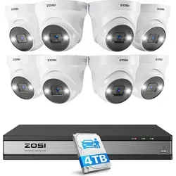 ZOSI 5MP Überwachungskamera Set - 8x PoE IP Kamera mit 16CH NVR und 4TB HDD - Überwachungskameras mit 5MP Super HD, KI-unterstützter Personenerkennung und Farb-Nachtsicht. Ideal für umfassende Sicherheit, sowohl drinnen als auch draußen.