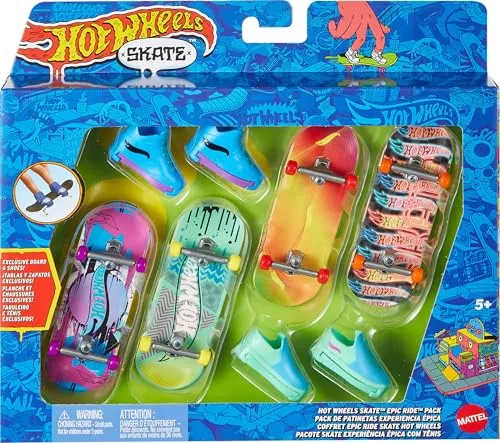 Hot Wheels Skate Tony Hawk Griffbrett & abnehmbare Skateschuhe Multipack, 4 komplett montierte Boards, 2 Paar Skateschuhe, 1 Exklusives Set (Stile können variieren)