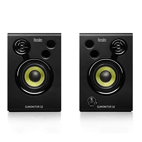 Hercules DJSpeaker 32 Party - Aktive Monitor Lautsprecher mit 2 x 15 Watt RMS, eingebauten Lichteffekten für das perfekte DJ-Erlebnis zuhause