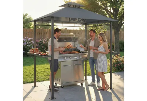 Outsunny Grillpavillon mit Doppeldach und Seitenregalen