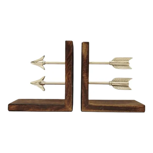 Pfeile Buchstützen aus Holz - Elegante Buchstützen in Pfeil-Design, aus hochwertigem Holz und Metall gefertigt. Ideal zur Dekoration und für einen ordentlichen Bücherregal. Perfekt für jedes Zuhause oder Büro.