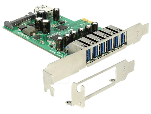 DELOCK 89377 - PCI Express Card mit 6 externen und 1 internen USB 3.0 Ports - USB-Controller zur Erweiterung Ihres PCs mit 6 externen und 1 internen USB 3.0 Ports für schnelle Datenübertragungen bis zu 5 Gb/s. Ideal für den Anschluss mehrerer USB-Geräte.