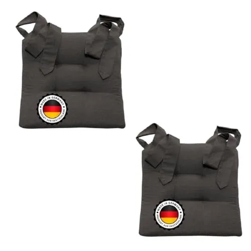 Bonvionn Stuhlkissen mit Schleifenband - Extra dicke Polsterauflage - Kissen für Stühle, 42cm x 46cm x 7cm, aus strapazierfähigem Baumwoll-Mischgewebe, bietet optimalen Sitzkomfort und bleibt formstabil. Mit praktischen Schlaufen für sicheren Halt.
