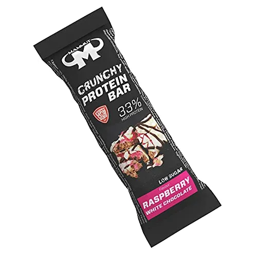 Mammut Nutrition Crunchy Protein Bar - Raspberry White Chocolate - 15g Protein, 1.3g Zucker - Proteinriegel mit 15g Protein und nur 1.3g Zucker, ideal für unterwegs oder nach dem Training - knusprig und lecker mit feiner Schokoladenfüllung!